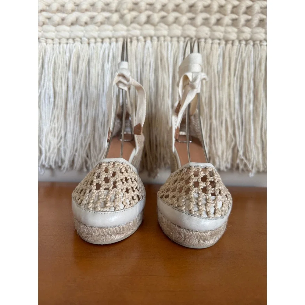 Castaner Carola Beige Jute Ankle Wrap Espadrille Platform Wedge Sandal Size 6